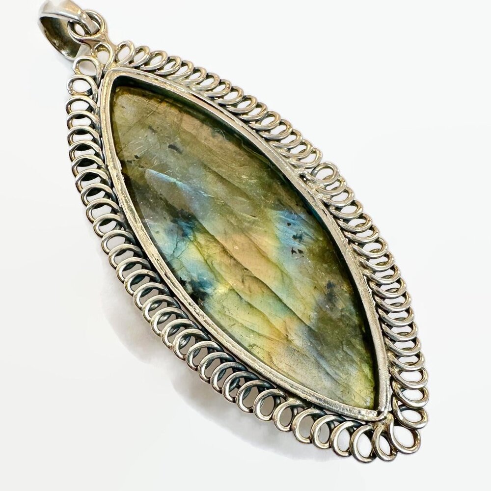 Labradorite Pendant, Sterling Silver, Artisan, Blue,Large Stone, Handcrafted, 3" - Picture 4 of 4